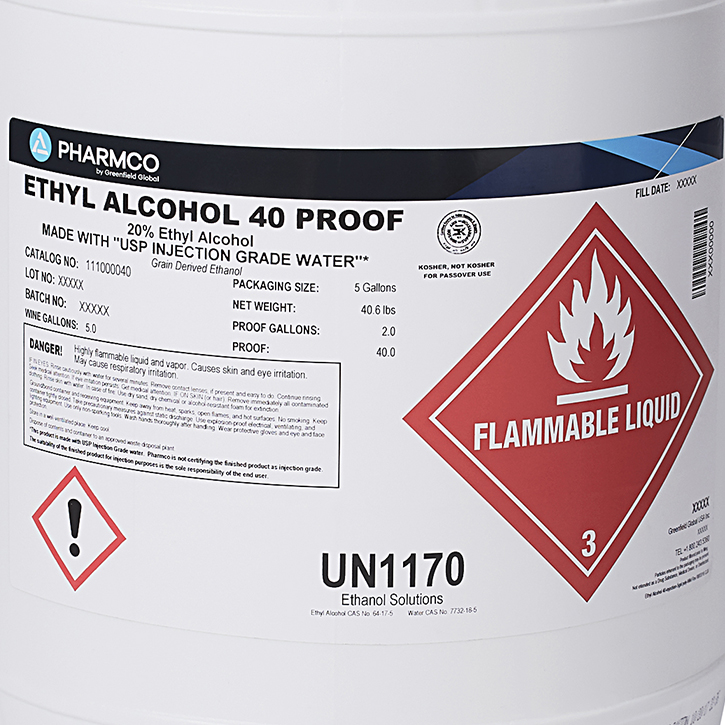 Ethanol 40 Proof WFI 5 Gal Pail